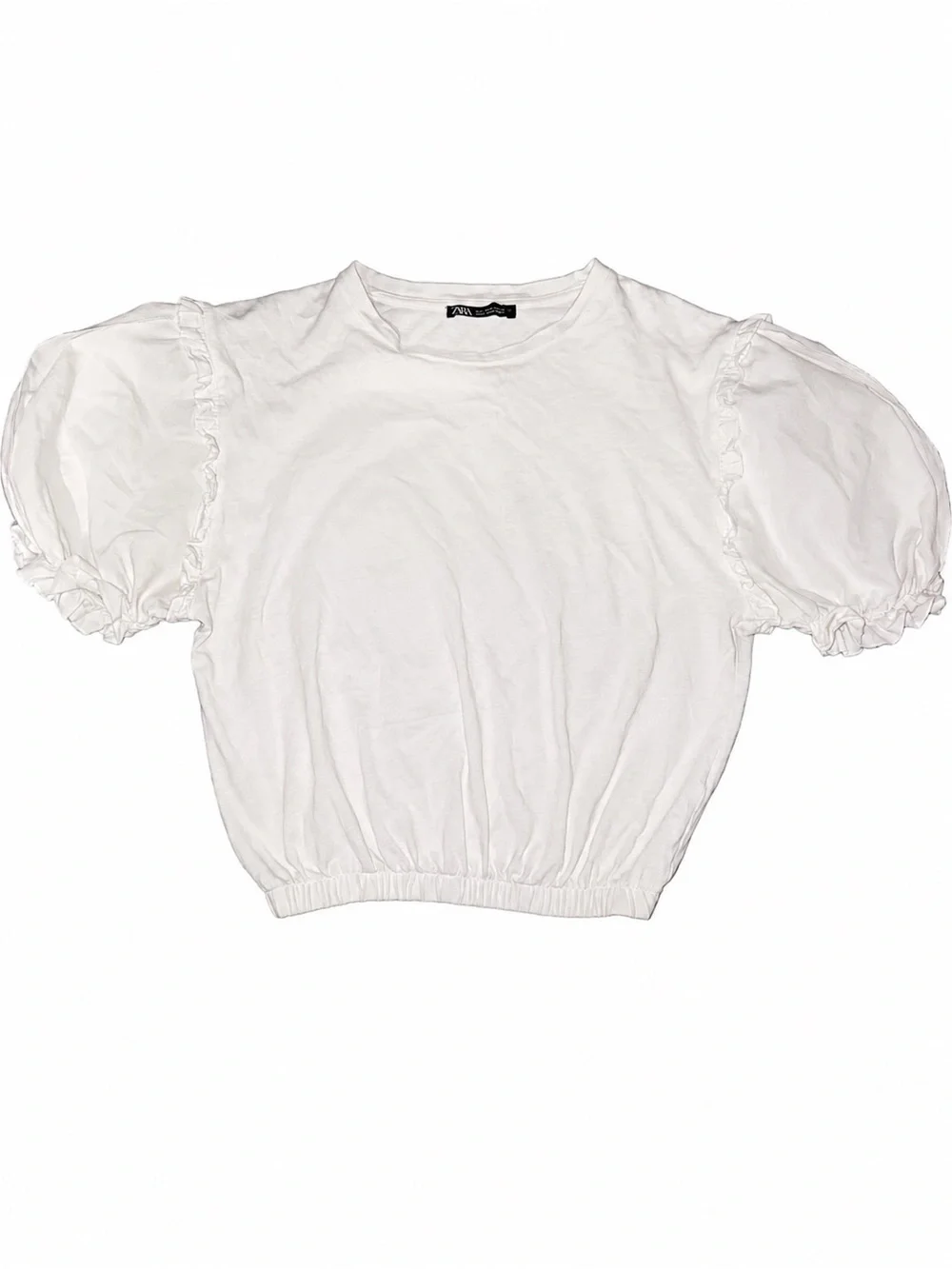 Zara White Puff Sleeve Crop Tee